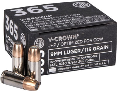 Sig Sauer Elite Performance Low RecoilV-Crown V Crown Jacketed Hollow Point 115 Grain 9mm Luger/Parabellum 1050 fps