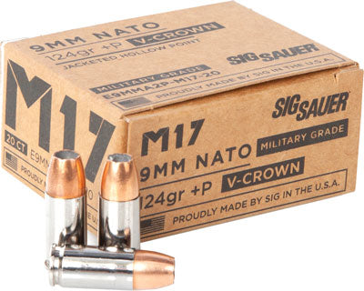 Sig Sauer Military Grade M17 V-Crown + P 9mm Luger / Parabellum 124 grain Jacketed Hollow Point ammunition