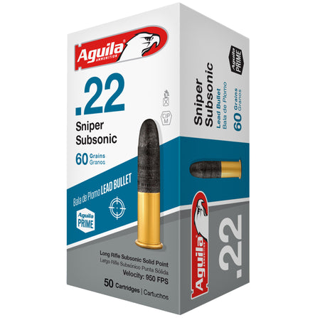 Aguila Sniper Subsonic .22 Long Rifle 60 grain Lead Solid Point ammunition