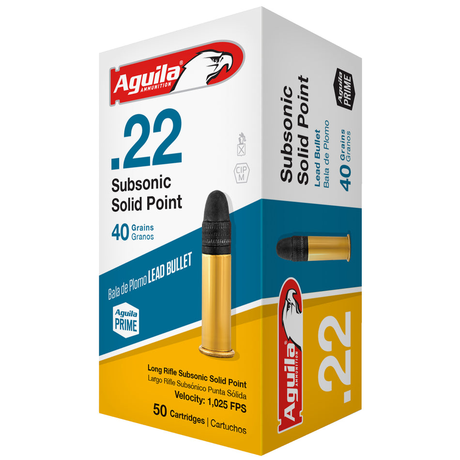 Aguila Subsonic Lead Solid Point 40 Grain .22 Long Rifle 1025 FPS.