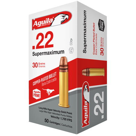 Aguila Supermaximum Copper Plated Solid Point 30 Grain .22 Long Rifle 1700 FPS.