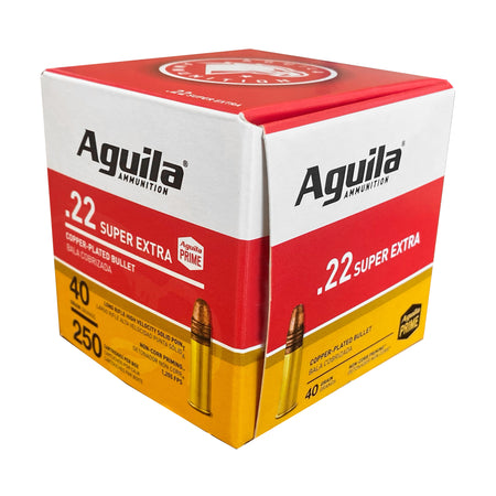 Aguila Ammunition 22 LR. High Velocity 40 Grain Solid Point(SP) Copper Plated.