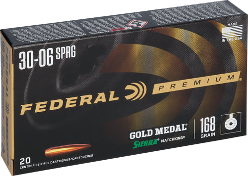 Federal Premium Gold Medal Sierra MatchKing Boat Tail Hollow Point 168 Grain .30-06 Springfield 2700 fps