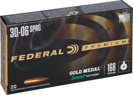 Federal Premium Gold Medal Sierra MatchKing Boat Tail Hollow Point 168 Grain .30-06 Springfield 2700 fps
