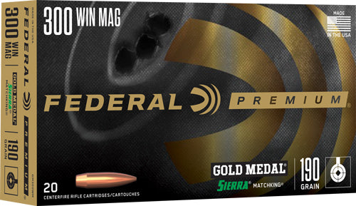 Federal Premium Gold Medal Sierra MatchKing Boat Tail Hollow Point 190 Grain .300 Winchester Mag 2900 fps