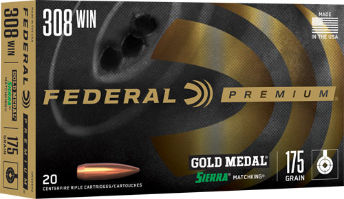 Federal Premium Gold Medal Sierra MatchKing Boat Tail Hollow Point 175 Grain .308 Win / 7.62x51mm 2600 fps
