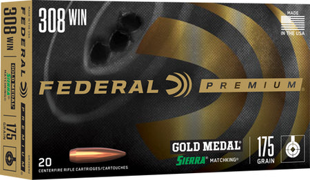 Federal Premium Gold Medal Sierra MatchKing Boat Tail Hollow Point 175 Grain .308 Win / 7.62x51mm 2600 fps