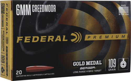 Federal Premium Gold Medal Berger Long Range Hybrid Target 109 Grain 6mm Creedmoor 2975 fps
