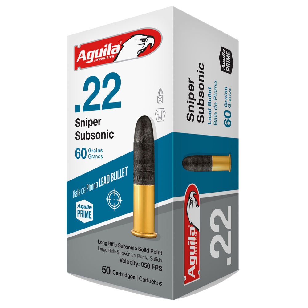 Aguila Sniper Subsonic .22 Long Rifle 60 grain Lead Solid Point ammunition