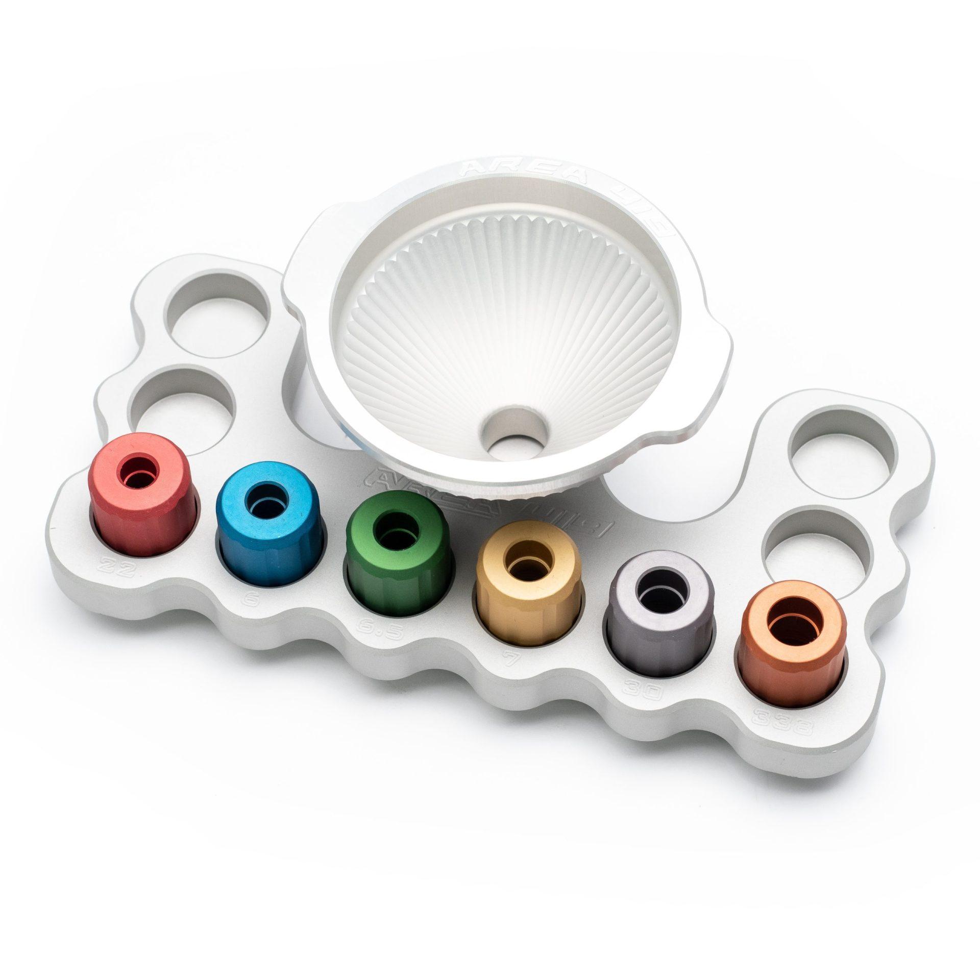Area 419 Master Funnel Kit 22-338 Cal with Heads, Funnel, Handle & Storage Block