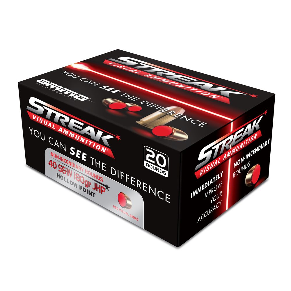 Ammo Inc Streak Visual RED .40 S&W 180 grain Jacketed Hollow Point ammunition
