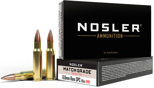 Nosler Custom Competition Match Grade 6.8 Remington SPC 115 grain Jacketed Hollow Point ammunition