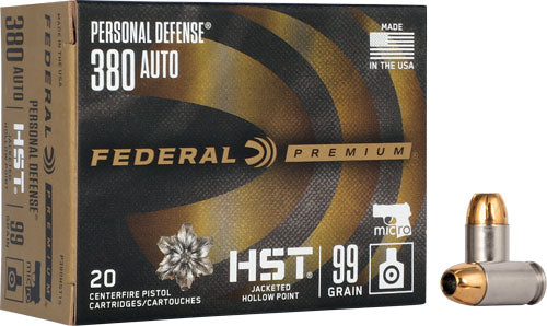 Federal Premium Defense .380 ACP/Auto 99 grain HST Jacketed Hollow Point ammunition