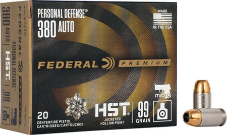 Federal Premium Defense .380 ACP/Auto 99 grain HST Jacketed Hollow Point ammunition