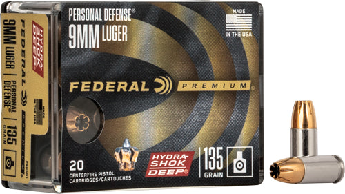 Federal Premium Personal Defense Hydra-Shok Deep Hollow Point 135 Grain 9mm Luger/Parabellum 1060 fps
