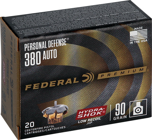 Federal Premium Personal Defense Low Recoil Hydra-Shok Jacketed Hollow Point 90 Grain .380 ACP/Auto 1000 fps