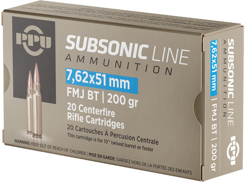 Prvi Partizan Subsonic .308 Win / 7.62x51mm 200 grain Full Metal Jacket Boat Tail ammunition