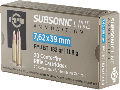 Prvi Partizan Subsonic 7.62x39mm 182 grain Full Metal Jacket Boat Tail ammunition