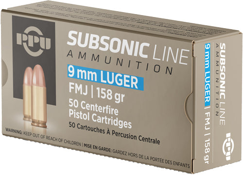 Prvi Partizan Subsonic 9mm Luger / Parabellum 158 grain Full Metal Jacket ammunition