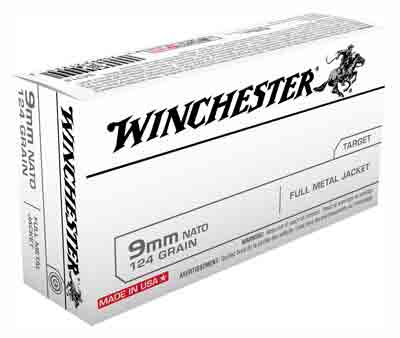 Winchester USA Nato 9mm Luger / Parabellum 124 grain Full Metal Jacket ammunition