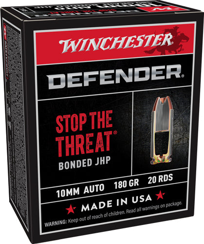 Winchester Defender Pistol Ammo 10mm Luger 180 gr. Bonded Jacketed Hollow Point (JHP)