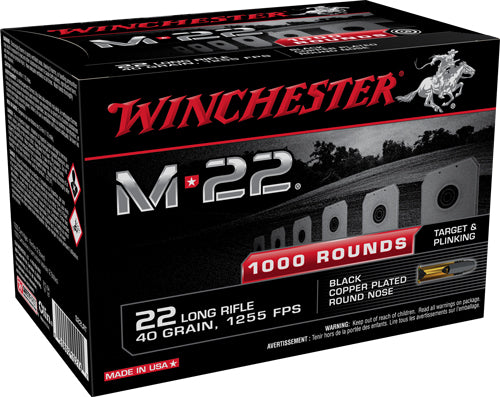 Winchester M-22 Black Copper Plated Round Nose 40 Grain .22 Long Rifle 1255 fps