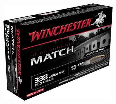 Winchester Match .338 Lapua Magnum 250 grain Sierra MatchKing Boat Tail Hollow Point ammunition
