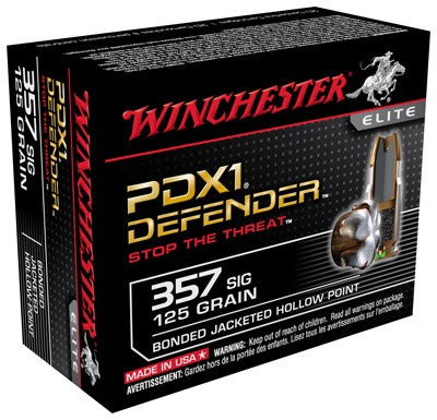 Winchester PDX1 Defender Elite .357 Sig 125 grain Bonded Jacket Hollow Point ammunition