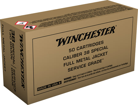 Winchester Service Grade Full Metal Jacket Flat Nose 130 Grain .38 Special 800 fps