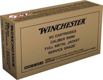 Winchester Service Grade Full Metal Jacket 115 Grain 9mm Luger/Parabellum 1300 fps