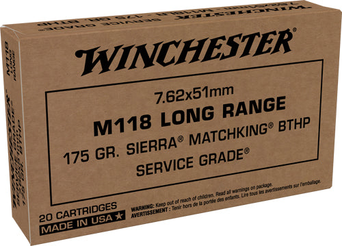 Winchester Service Grade M118 Long Range .308 Win / 7.62x51mm 175 grain Sierra MatchKing Boat Tail Hollow Point ammunition