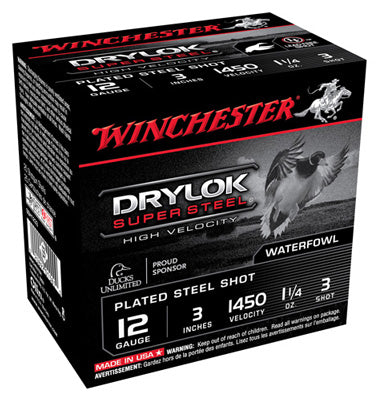 Winchester SSH1233 Drylok Super Steel High Velocity 12 Gauge 3 1-1/4oz #3 1450 fps