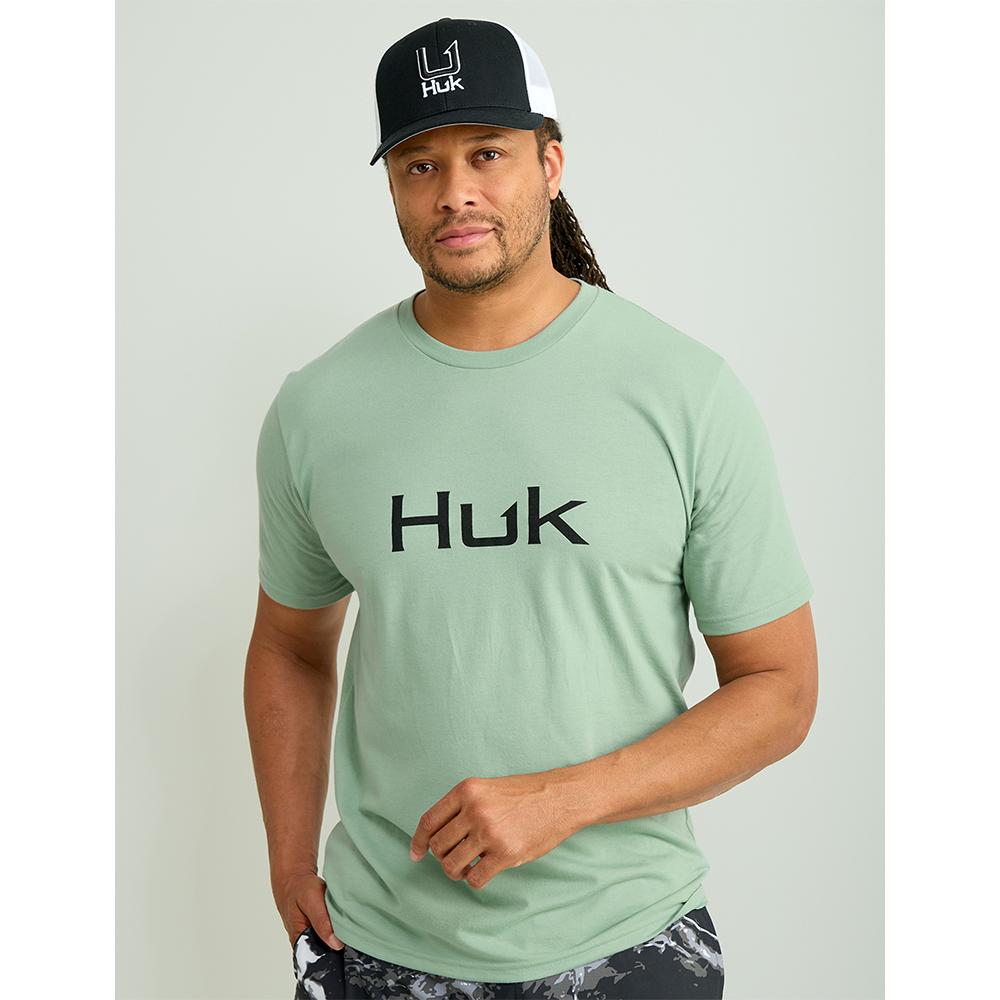 Huk Logo Short Sleeve Fishing Shirt Fog Green Large