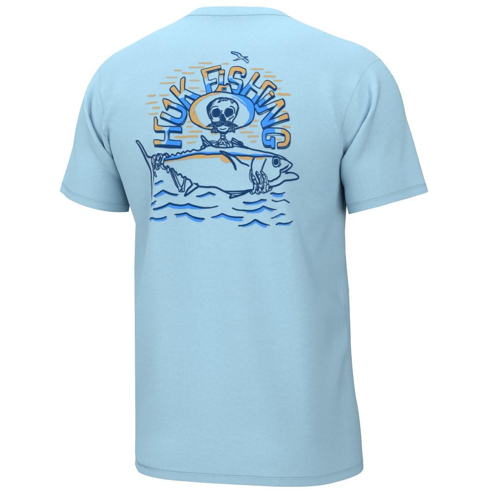 Huk Tuna Skull Short Sleeve Casual Shirt Crystal Blue Small Size