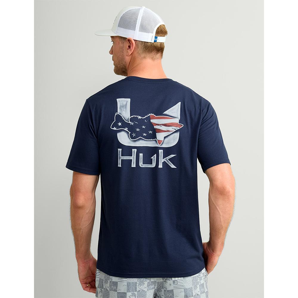 Huk Fish Flag Short Sleeve Fishing Shirt Naval Academy Size XL