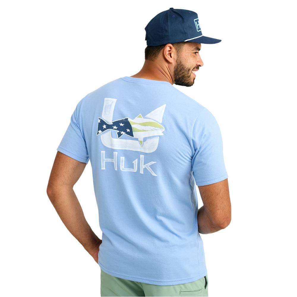 Huk Fish Flag Short Sleeve Fishing Shirt Marolina Blue Small