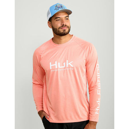 Huk Pursuit Vented Long Sleeve Angler Shirt Fresh Salmon Heather Size M