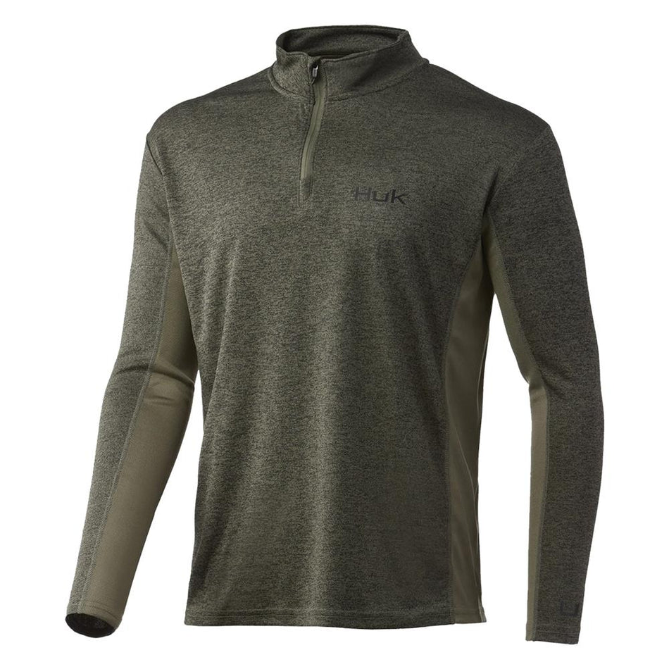 Huk Coldfront Heather Moss Small 1/4 Zip Long Sleeve Performance Fishing Shirt