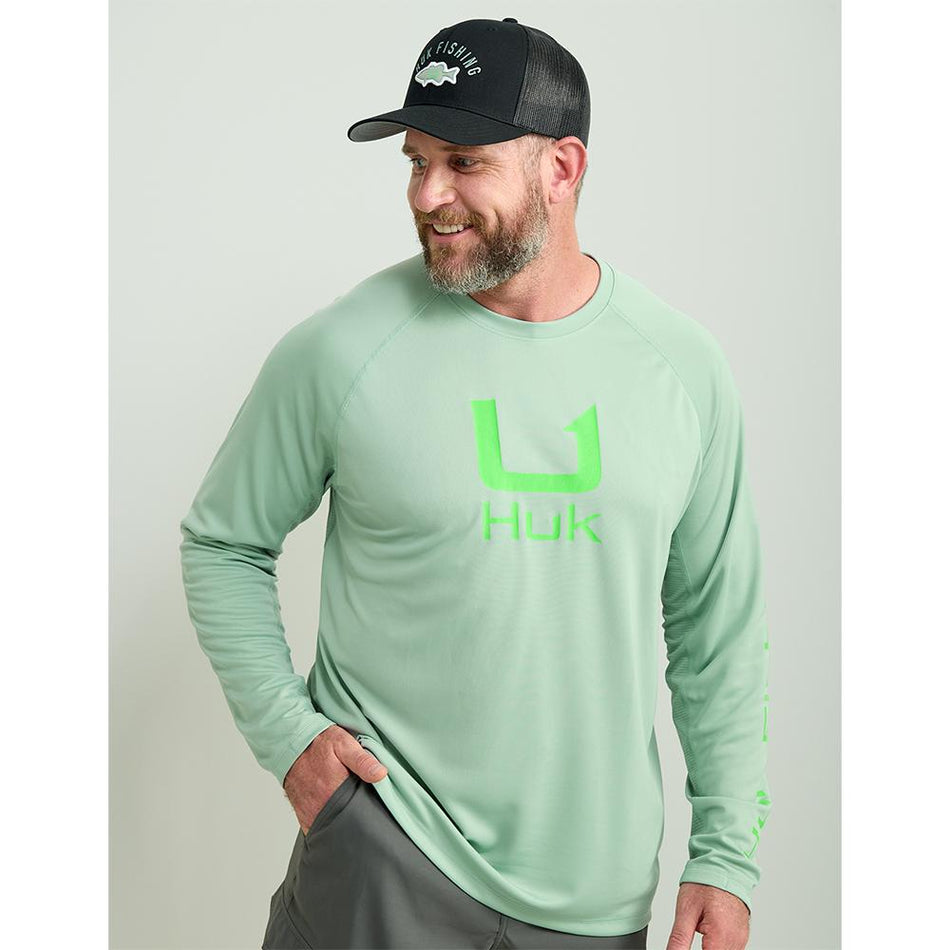 Huk Icon Long Sleeve Shirt with Wicking Mesh Fog Green XL