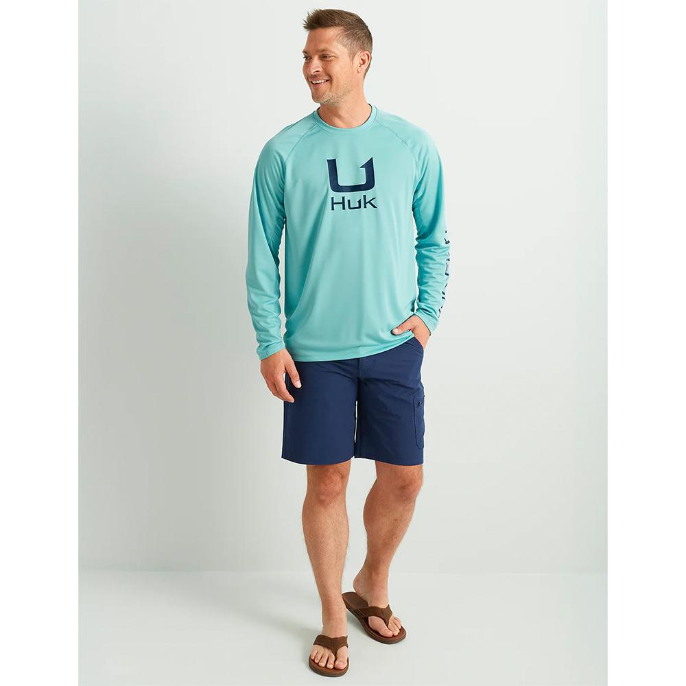 Huk Icon Long Sleeve Fishing Shirt Marine Blue Large with UPF 50+