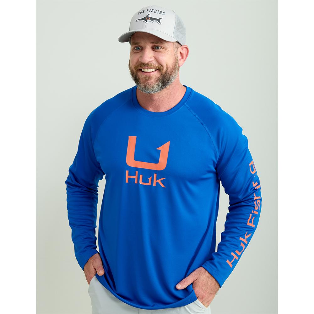 Huk Icon Crew Long Sleeve Moisture-Wicking Shirt Ocean Blue Size XL