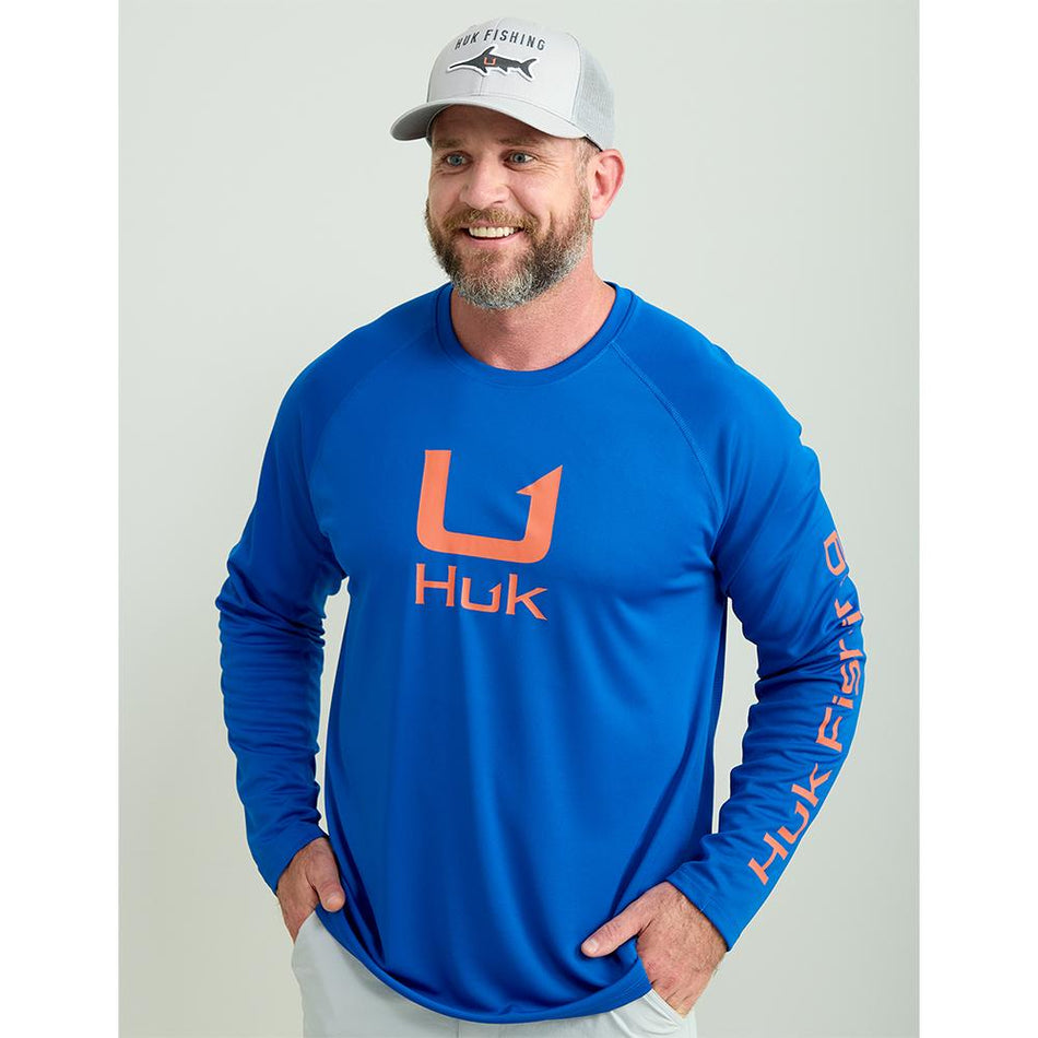 Huk Icon Raglan Long Sleeve Crew Shirt Ocean Blue 2XL