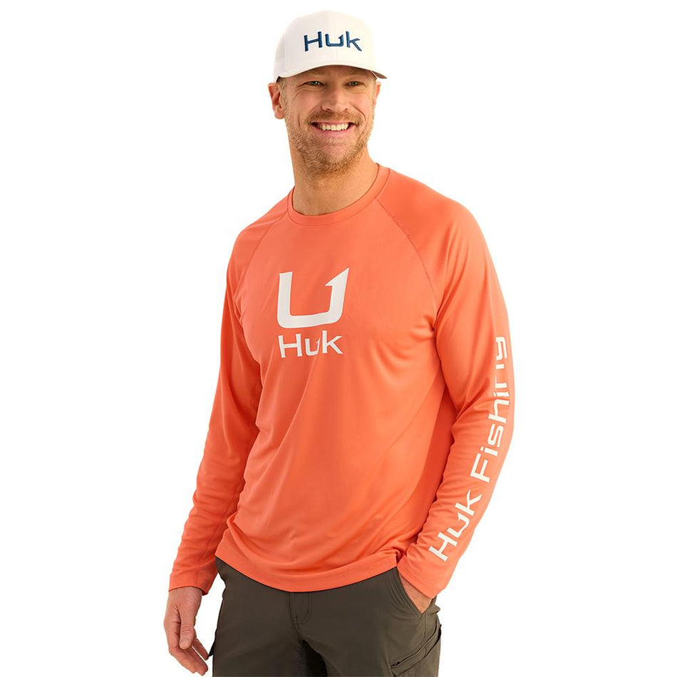 Huk Icon Crew Long Sleeve UPF 50 Shirt Fresh Salmon M