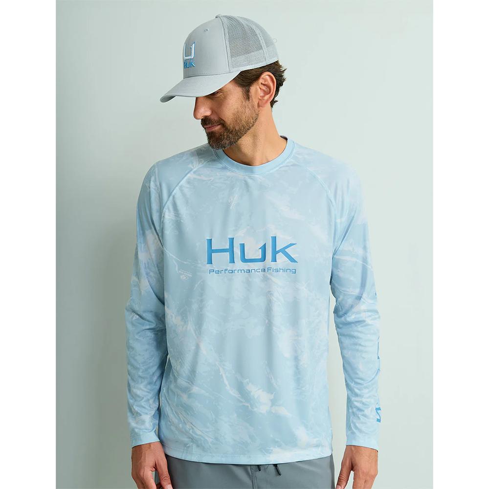 Huk Mossy Oak Pursuit Long Sleeve Fishing Shirt Stormwater Bonefish L with UPF 50
