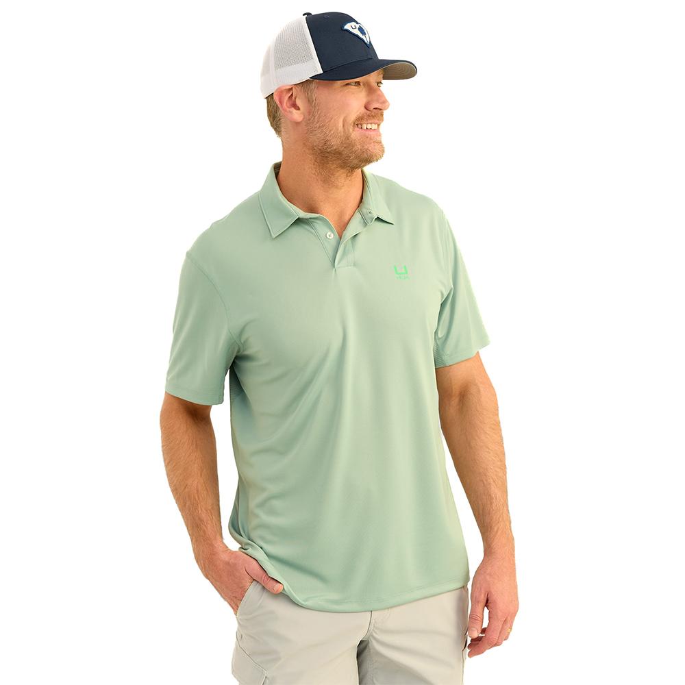 Huk Men's Icon Short Sleeve Polo Fog Green Size M