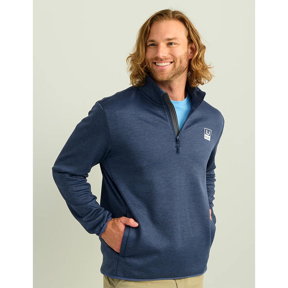 Huk Cold Front Performance Long Sleeve 1/4 Zip Shirt Naval Academy Heather Size S