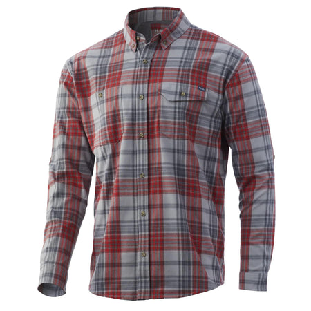 Huk Rutledge Performance Flannel Fishing Shirt Volcanic Ash S