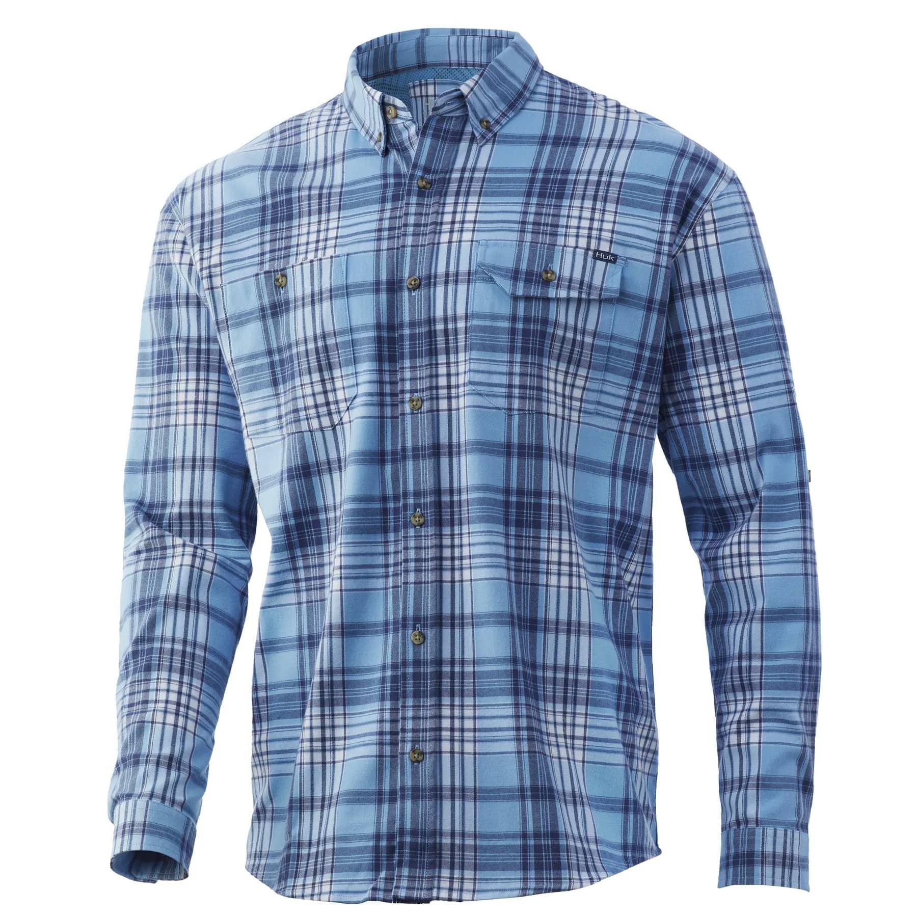Huk Rutledge Flannel Performance Fishing Shirt Baltic Sea Size S