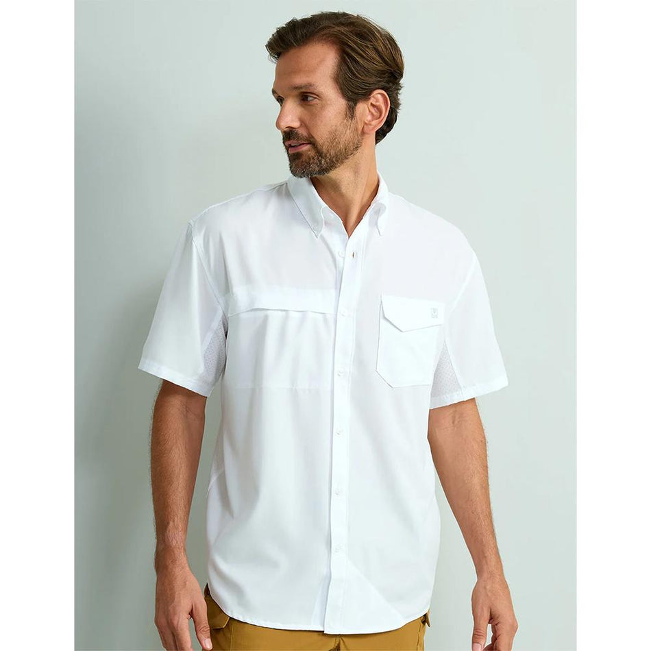 Huk Tide Point Short Sleeve UPF 30+ Button Down Shirt White Large