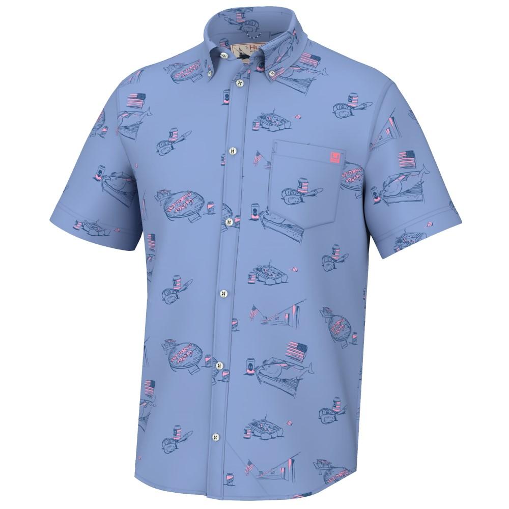 Huk Kona Short Sleeve Americookin Shirt Quiet Harbor Size XL